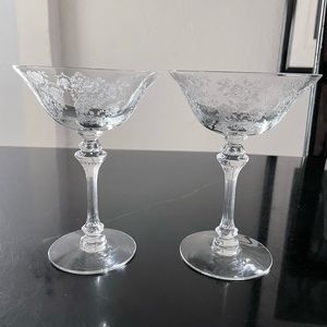 Cherokee Rose Etched Crystal Cocktail Glasses